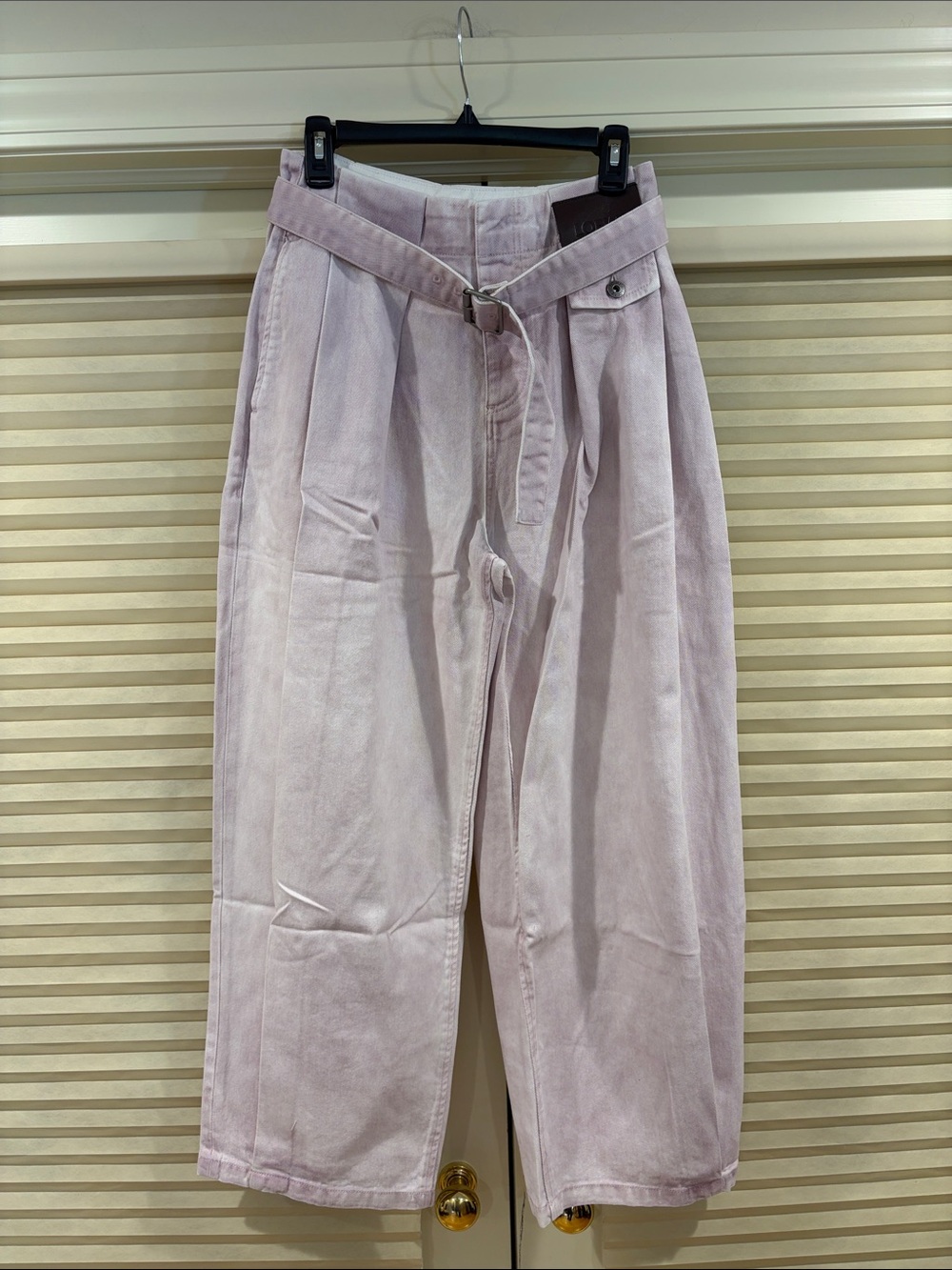 NWOT Loewe Pale Pink Belted Trousers with Leather Logo Patch, Size 38 = M